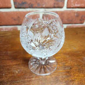 Clear crystal stemmed glass, beautiful diamond star pattern hexagonal stem
